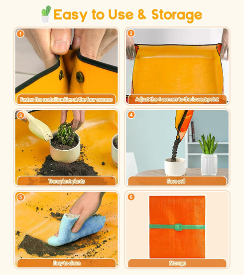 Repotting Mat for Indoor Plants Transplanting, 27 Inches Waterproof Potting Mat Foldable PE Gardening Mat Tray Gift for Plant Lovers - Orange...