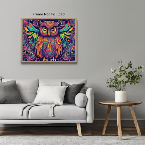 Posterizer 1 pcs- psychedelic funky hippie colorful owl print 3-Abstract & Modern Art-Fantasy & Fiction Art- Living Room Bedroom Decor- unframed w...
