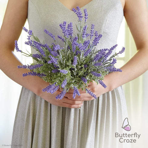 Butterfly Craze Lifelike Artificial Lavender Plants - Perfect for Crafting, Home Decor, and Weddings, Pair with Fake/Dried Flowers Like Purple Ros...