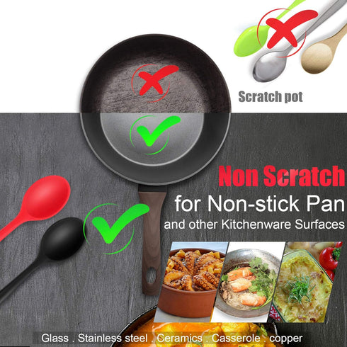 Patelai 4 Pieces Small Multicolored Silicone Spoons Nonstick Kitchen Spoon Silicone Serving Spoon Stirring Spoon for Kitchen Cooking Baking Stirri...