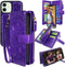Harryshell Compatible with iPhone 12 / iPhone 12 Pro Case Wallet Detachable Magnetic Zipper Leather Cash Pocket with 12 Card Slots Holder Wrist St...