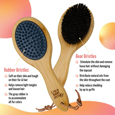 The Buddy System Combo Bristle Pet Brush, 2-in-1 Brush, Durable Rubber Side and Soft Boar Bristle Side - All Pets and Coat Lengths - Top Coat Mass...