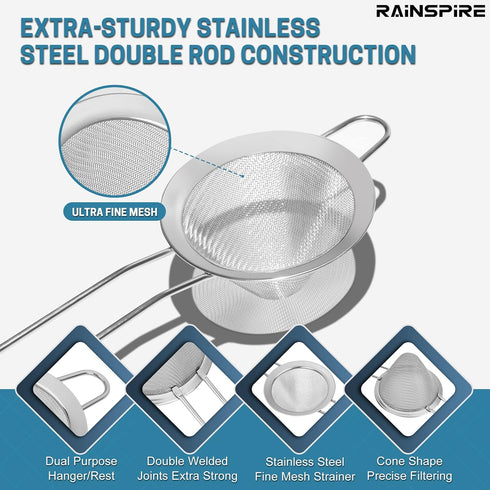 Stainless Steel Small Strainer Fine Mesh Strainer, Mini Cocktail Strainer For Cocktails Tea Herbs Coffee & Drinks, Tea Strainer with Handle, Rust ...
