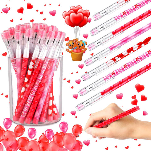 Valentine's Day Pencils Plastic Pencils Party Favors for Kids Valentines Stackable Pencils Novelty Pencils Bulk Heart Pencils for Classroom Reward...