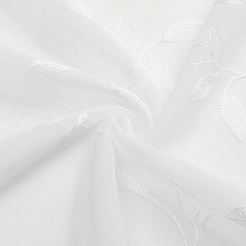 Tollpiz White Leaf Sheer Tier Curtain Leaves Embroidered Kitchen Curtains Rod Pocket Voile Bathroom Window Treatment for Cafe, 30 x 36 inches Long...