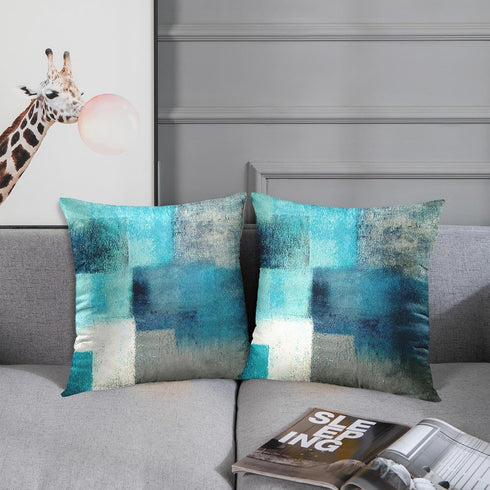 Emvency Set of 2 Teal Throw Pillow Covers Modern Abstract Painting Turquoise White and Gray Decorative Pillow Cases Home Decor Standard Square 18x...