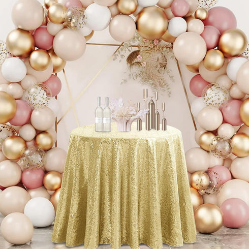 Hahuho 50 inch Round Sequin Tablecloth Gold, Glitter Tablecloth for Bridal Shower Decorations, Birthday, Wedding, Dessert, Banquet?50 inch Round, ...
