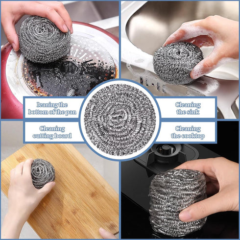 Stainless Steel Scrubber Scrubbing Scouring Pad Magic Eraser Sponges Clean Pot Pan and Broiler Rack Steel Wool for Kitchen Bathroom (6Pcs Metal Sc...
