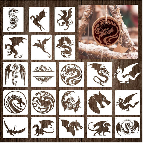 20 Pieces Dragon Stencils Template Reusable Mylar Craft Stencils for Painting on Wood Canvas Walls Decorations DIY Projects (20 dragon)...