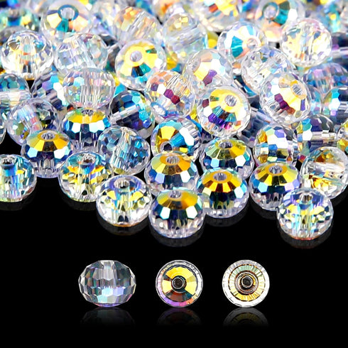 100Pcs Crystal Glass Beads for Jewelry Making, Clear Faceted Beads Spacer Beads Jewelry Crafts Making Supplies for DIY Bracelet Necklace Wind Chim...
