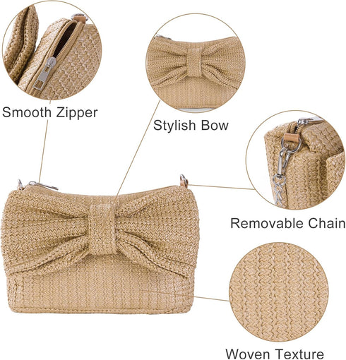 Women Straw Bow Purse Summer Beach Bag Woven Clutch Bag Vacation Tote Party Handbags Wedding Formal 2024 New...