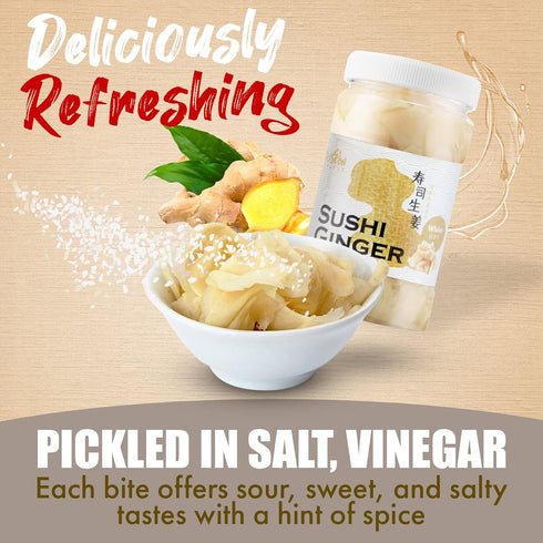 Fusion Select Sushi Ginger - Natural Sliced Gari, Pickled Ginger for Sushi - No MSG, Non-GMO - Spicy, Sour, Sweet & Salty Taste Notes - Side Dish ...