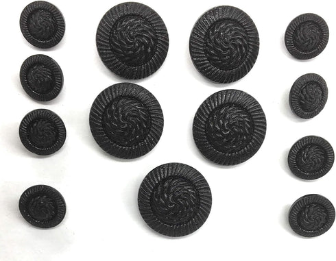 13 Jet Black Buttons Sets for Dress or Blazers -Jet Glass Cord Design Glass Buttons...
