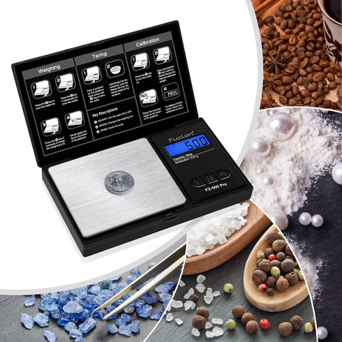 Fuzion Digital Pocket Scale .01 Gram Accuracy, 500g Digital Gram Scales for Small Food, Jewelry, Herb, Spice, Coin - Weight Gram and Oz - 100g Cal...