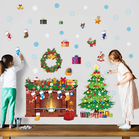 Christmas Bulletin Board Xmas Classroom Decoration Christmas Tree Cutouts Fireplace Poster Wreath Garland Bulletin Board Winter Holiday Wall Decal...