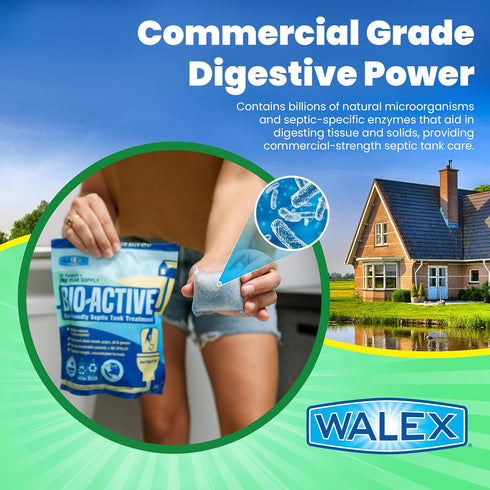 Walex Bio-Active Home Residential Septic Tank Treatment Beneficial Enzymes, Waste and Paper Digesting Additives Tabs, 1 Year Supply, 12 Treatments...