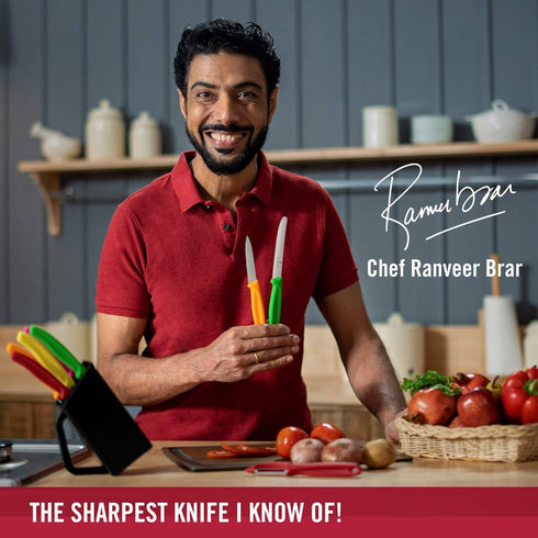 Victorinox Swiss Made Stainless Steel Kitchen Knife Set (2 Pcs) Straight Edge 8 cm and Wavy Edge 11cm Knives, Red, Kitchen Tools and Items | CB.6....