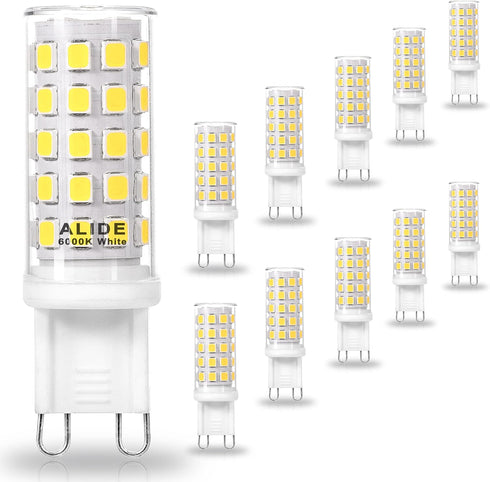 ALIDE G9 Led Bulbs 5W 6000K Daylight Cool Bright White,50W-60W Halogen Equivalent, AC120V T4 G9 Bi-pin Led Bulbs for Chandelier Pendant Lighting,5...