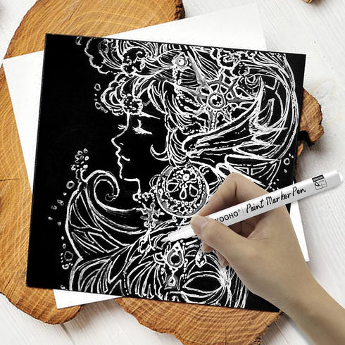 Paint Pen White Black Acrylic Marker Set for Rock Wooden Tire Metal Leather Glass Painting, 0.7mm Fine Point Quick Drying (3pcs Black +3pcs White)...