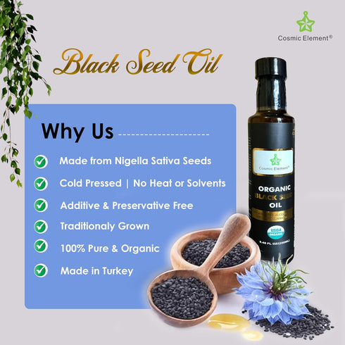 Cosmic Element Cold Pressed Black Seed Oil Organic - Omega 3 6 9 | Vegan Nigella Sativa Organic Black Cumin Seed Oil - Antioxidant for Immune Supp...