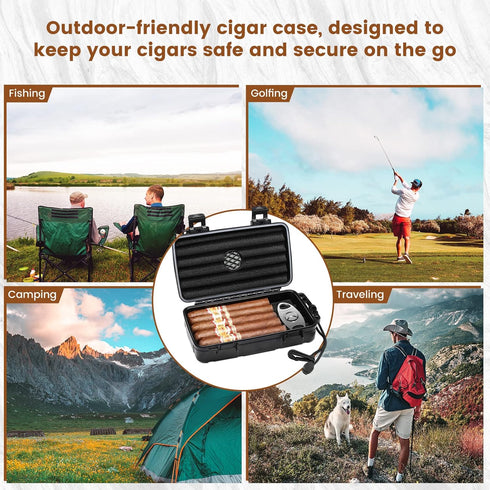 Flauno Travel Cigar Humidor Case - Portable Cigar Box with Humidifier Disc & Cigar Cutter | Waterproof | Airtight | Durable (Holds up to 10 Cigars...