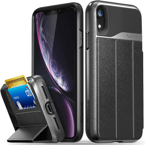 VENA iPhone XR Wallet Case, vCommute (Military Grade Drop Protection) Flip Leather Cover Card Slot Holder with Kickstand, Designed for Apple iPhon...