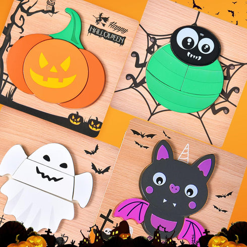 4 Pack Halloween Wooden Puzzles for Kids Boys Girls Toddlers Halloween Jigsaw Puzzles Halloween Toys for Halloween Party Favors Treat Bag Hallowee...