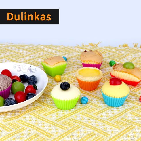 54 pcs Reusable Silicone Cupcake Baking Cups Dulinkas Non-Stick Muffin Liners Molds Sets Bento Box Dividers Pastry Cake Molds 3 Shapes Multicolor ...