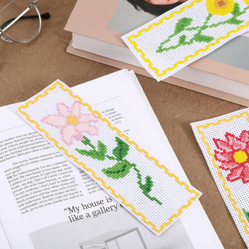 FREEBLOSS 6 Set Cross Stitch Bookmark Kit Cross Stitching Bookmark Vivid Flowers Designed Stamped Embroidery Bookmark with Instruction Cross Stitc...