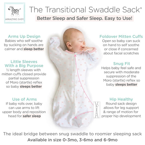 Amazing Baby Transitional Swaddle Sack, Arms Up Half-Length Sleeves & Mitten Cuffs, Swaddle for Newborn Transition to Baby Sleep Sack Wearable Bla...