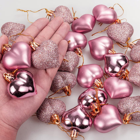 GuassLee Valentines Day Decorations Heart Ornaments - 36pcs Rose Gold Heart Shaped Baubles Tree Ornaments for Valentine's Day Wedding Anniversary ...