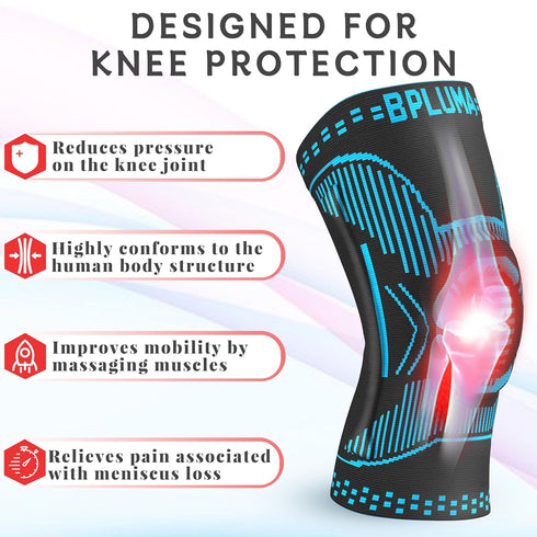 Bpluma Knee Brace for Knee Pain Men and Women, Knee Compression Sleeve for Torn Meniscus, Arthritis, Joint Pain?Knee Support for Working Out, Runn...