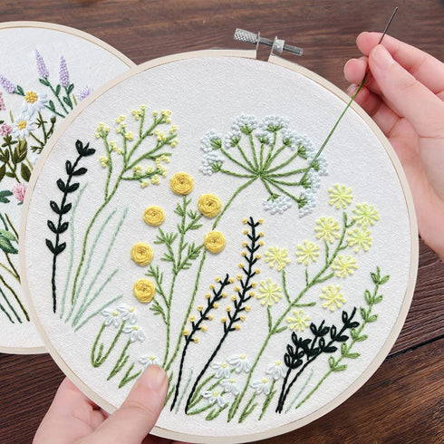 4 Set Embroidery Starter Kit for Beginners, Needlepoint Cross Stitch Kits with Pre-Stamped Flower, Instructions, Bamboo Hoops, Color Threads, Tool...