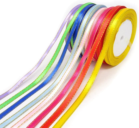 Honbay 8 Rolls 1/4 Inch 25 Yard/Roll Double Faced Satin Ribbons Fabric Ribbon with Golden Edges for Wedding, Birthdays, Baby Showers, Crafts Decor...