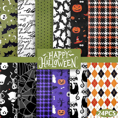 Reofrey 24 Sheets Halloween Pattern Paper Set, 6"x6" Scrapbook Paper Pad Single-Sided Pattern Paper Pack, Scrapbooking Supplies Kit Craft Paper Gh...