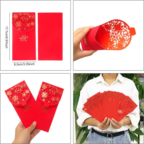 Honbay 10PCS Chinese Red Envelopes Lucky HongBao Money Pockets, 17.7x8.5cm/6.97x3.35inch - Congratulations and Prosperity (Blessing)...