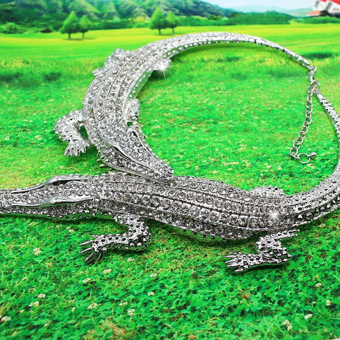 Retro Ethnic Crystal Double Gator Chunky Bib Collar Choker Necklace Gothic Stylish Exaggerated Fashion Animal Statement Necklace Jewelry For Women...