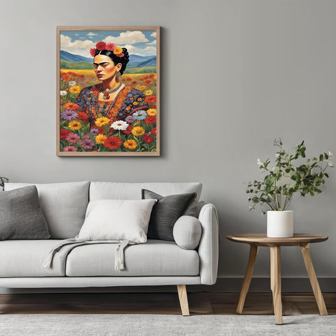 Posterizer 1 pcs- Frida Kahlo inspied art in the flower field-Famous Figures Art Collection-Floral Botanical Art- Living Room Bedroom Decor- unfra...