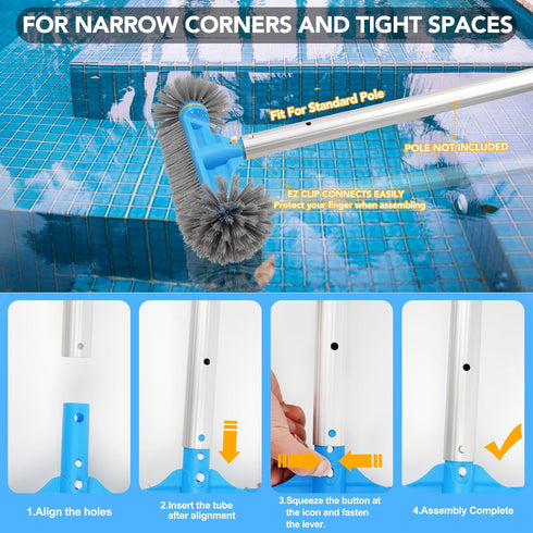 12.5'' Round End Pool Brush Head Cleaning Pool Wall & Tiles & Steps Sturdy Nylon Bristles, Pool Scrub Brushes,for Inground/above Ground Swimming P...