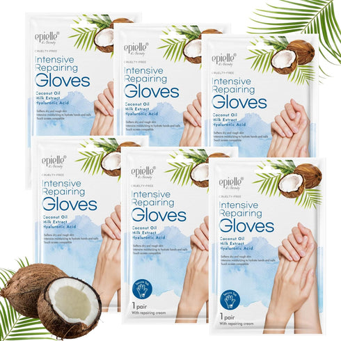 Epielle Intensive Repairing Gloves for Dry and Cracked Hands - 6 Pack | Coconut Oil, Milk Extract, Hyaluronic Acid | Beauty and Skincare Gifts...
