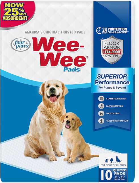 Four Paws Wee-Wee Superior Performance Pee Pads for Dogs of All Sizes, Leak-Proof Floor Protection Dog & Puppy Quilted Potty Training Pads, Unscen...