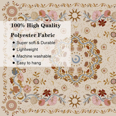 TTYQXZ Wall Tapestry Bohemian - Floral Vine Wall Hanging Celestial Sun Moon and Star Tapestries Hippie Home Decor Boho for Bedroom Aesthetic (Crea...