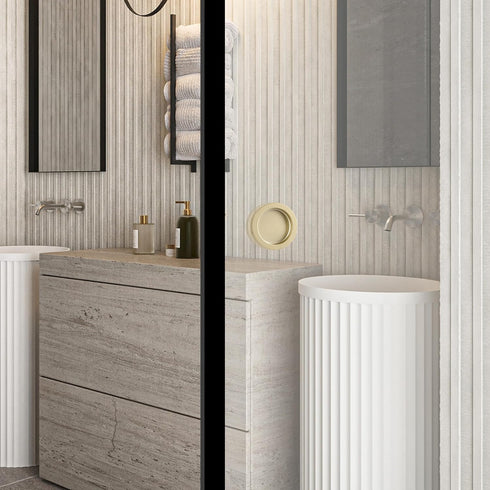 1Pair Round Glass Sliding Door Handle Stick-on Fixing Screwless Back-to-Back Shower Pulls Barn Pocket Door Sliding knobs (Gold Paste Fixed)...