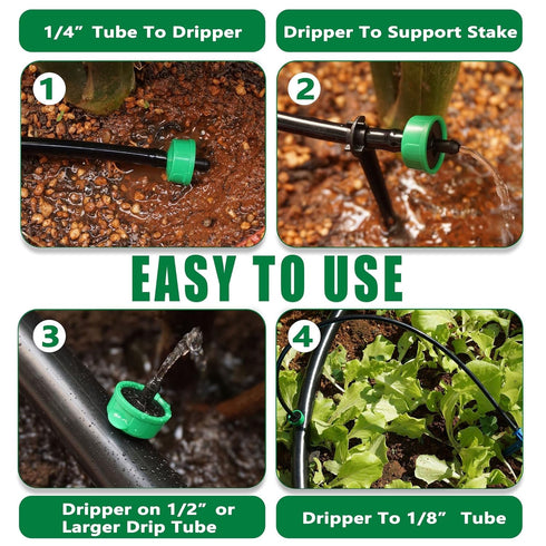 1 GPH Drip Irrigation Emitters Pressure Compensating Drippers Constant Flow Heads Parts Garden Flower Pots Plants Systems Dig Kit for 1/4 Inch Wat...