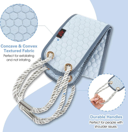 Double-Sided Back Scrub, 37.4 Inch Exfoliating Back Scrubber with Handles Washcloth for Shower Blue Exfoliator Body Scrub Towel Exfoliator Bath To...