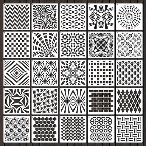 6 Inch Geometric Stencils for Painting, 25 Pieces Reusable Painting Templates for Scrapbooking Cookie Tile Furniture Wall Floor Decor Craft Drawin...