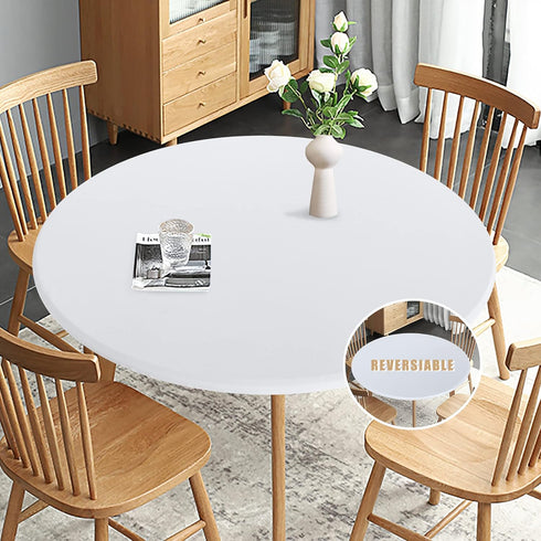Obstal Fitted Round Table Cloth, Reversible Waterproof Stain Resistant Elastic Stretch Tablecloth, Wipe Clean Table Cover for Outdoor/Indoor Use, ...