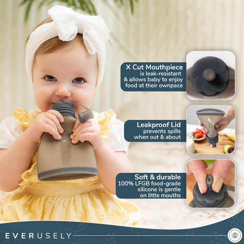 Leakproof Silicone Reusable Baby Food Pouches, BPA-Free, Dishwasher Safe, Spill-Proof Baby Food Pouches Refillable, Reusable Pouches for Toddlers,...