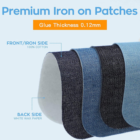 HTVRONT Iron on Patches for Clothing Repair, Cotton Patches Iron on, Dark Blue Repair Decorating Kit 20 Pieces Iron on Patch Size 3" by 4-1/4" (7....