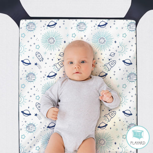 The Peanutshell Pack n Play Sheets, Fitted Mini Crib Sheets, Playard Sheets, Playpen, Portable Crib Bedding for Boy or Girl, Celestial Space 3 Pac...